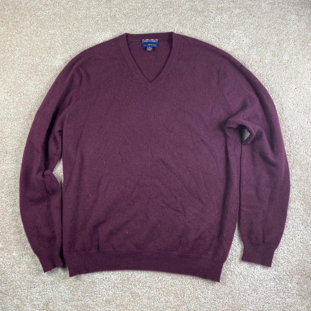 Club Room Estate Cashmere Burgundy V-Neck Sweater 2-Ply 100% Cashmere‎ Sz Medium